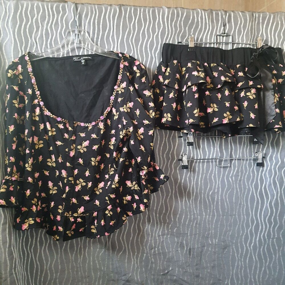 Betsey Johnson Dolls Kill Set Floral Mini Skirt + Top Size XL Lolita Whimsigoth